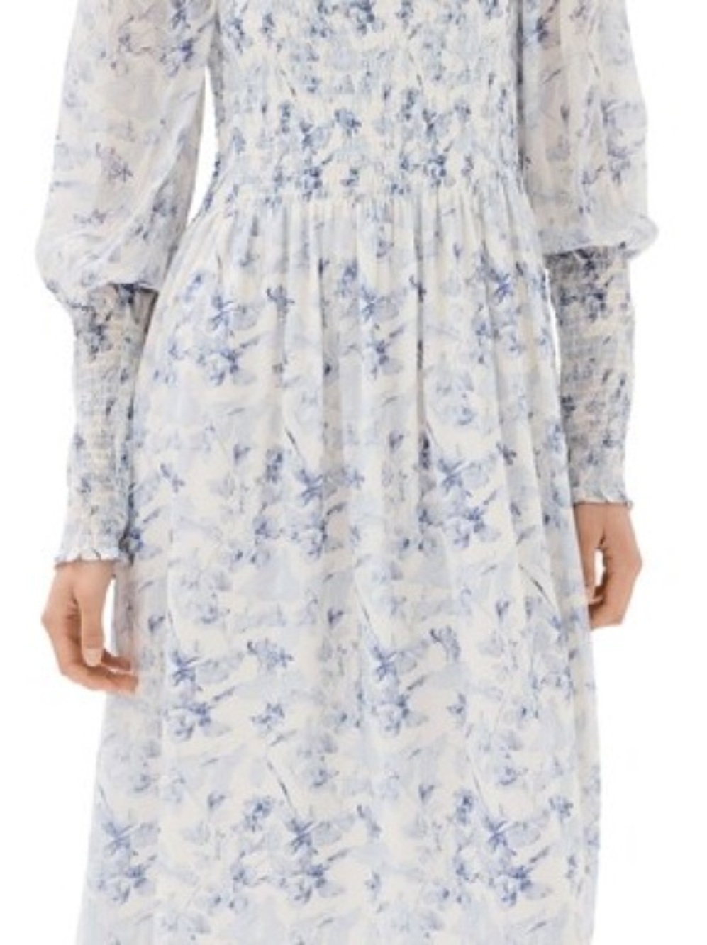 NWT House Nap DressSmocked Square-Neck Maternity Maxi Dress in Light Blue Flor - Picture 3 of 4